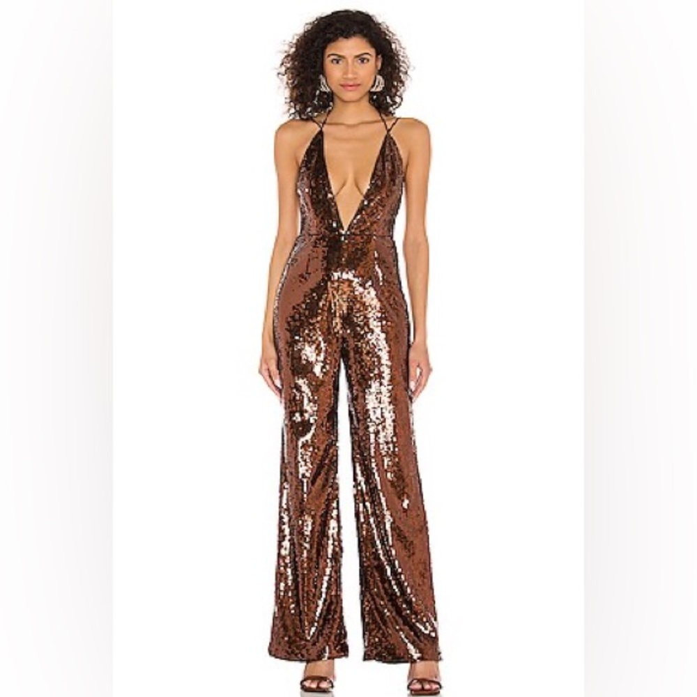 Camila Coelho Callie Sequin Jumpsuit in Chocolate